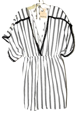 Traje de baño Dotti negro blanco a rayas flecos manga Dolman cuello en V encubrimiento talla L nuevo con etiquetas Foto 1 de 4