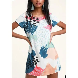 MINKPINK Coral Sea White Multi Print Shift Dress Size Medium Boho Anthropologie - Picture 1 of 4