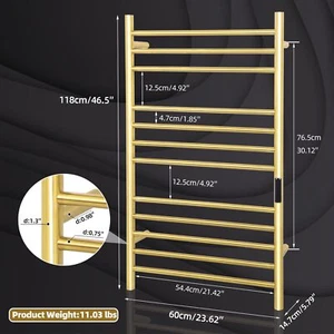 12 Bars Towel Warmer Rack Wall Mounted Heated Towel Rack Bathroom Gold - Picture 1 of 6