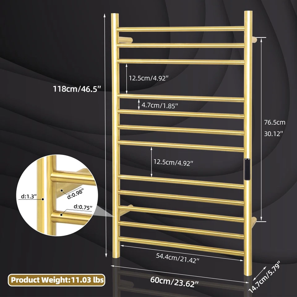 Toallero calentador de 12 barras montado en la pared toallero térmico baño dorado Foto 1 de 4