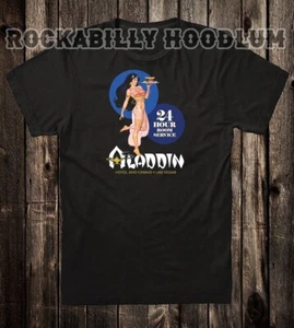 Retro Travel Tee T Shirt Vtg Old Art Aladdin Hotel Casino Las Vegas Nevada - Picture 1 of 2