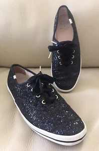 Keds for Kate Spade Sneakers Black Glitter Sparkle Ribbon Laces Size 9.5 - Picture 1 of 10