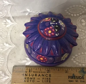 Mexican Clay Trinket Purple Keepsake Box Sun With Vibrant Colors Made In Mexico - Picture 1 of 4