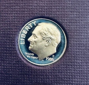 1986-S BLUE TONE Roosevelt 10c ~ WOW Toned From Orig. Proof Set ~ SWEET ~ V55 - Picture 1 of 9