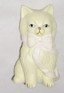 White 4" Cat Figurine w Blue Eyes and Pale Pink Ribbon - Picture 1 of 1