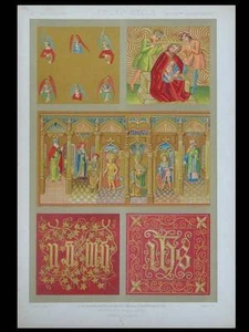 BRODERIE GOTHIQUES, XIV-XVe - LITHOGRAPHIE 1877 ORNEMENTATION, DUPONT-AUBERVILLE - Picture 1 of 1