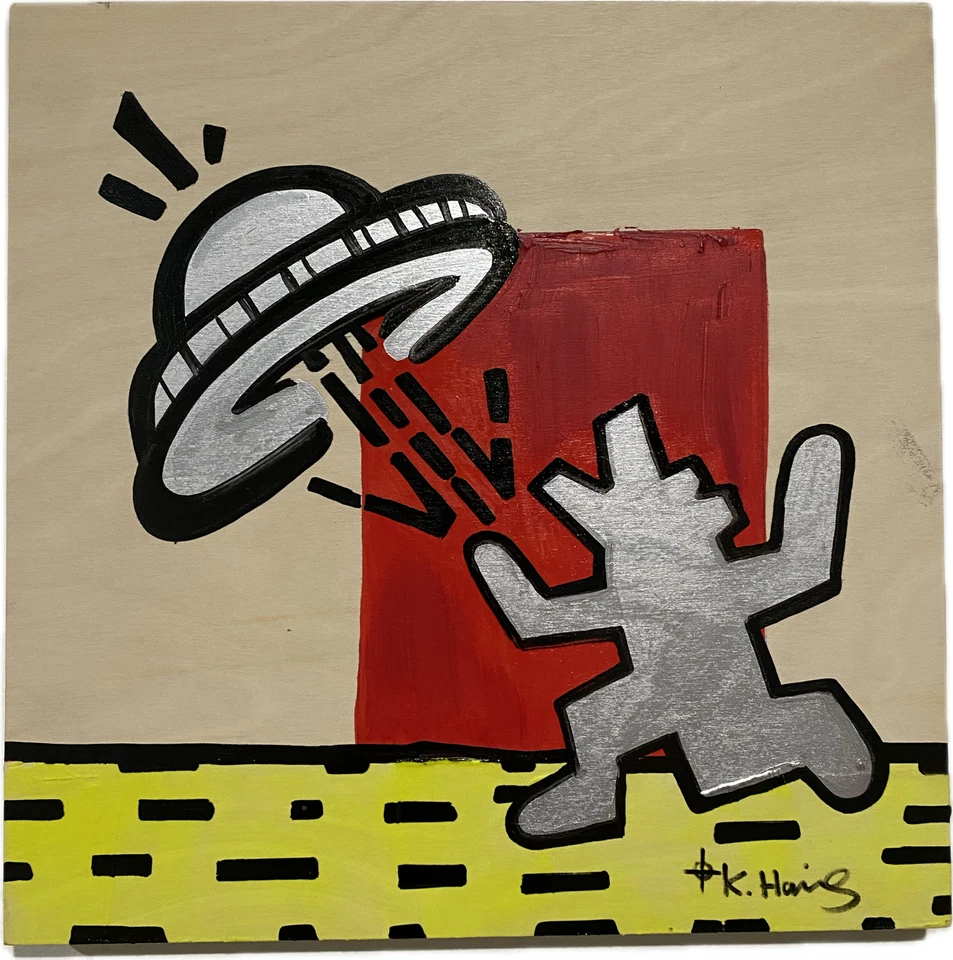 Кит Харинг граффити искусство современный поп-арт редкая картина НЛО - Изображение 1 из 4