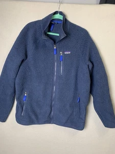 Patagonia Jacket Men XL Blue Retro Deep Pile Fleece Mock Neck Full Zip 22801 - Picture 1 of 10
