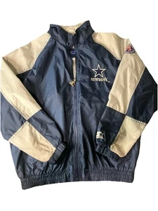 Vintage Dallas Cowboys Jacket Mens Medium Blue Starter Full Zip NFL Football - Picture 1 of 6