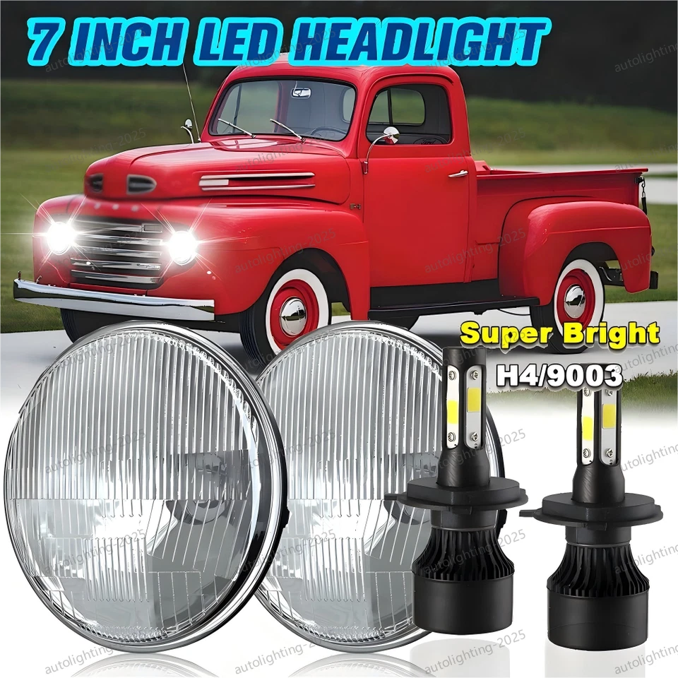 Пара круглых светодиодных фар 7 дюймов для Ford F1 1948 1949 1950 1951 1952 БЕЛЫЕ - Изображение 1 из 4