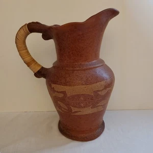 Handgefertigte/geätzte Eidechse Vintage rote Ton Keramik Krug Terrakotta Wasserkrug - Bild 1 von 11