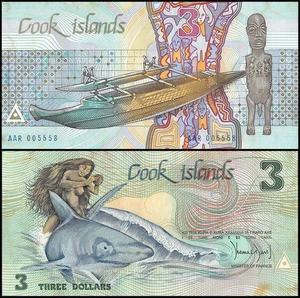 Cook Islands 3 Dollars, 1987 ND, P-3a, UNC Stains - Picture 1 of 1