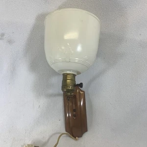 Vintage 1940s Art Deco Cast Metal Electric Copper Color Wall Sconce White Shade - Picture 1 of 10