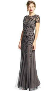 Adrianna Papell Women's Floral Beaded Godet Gown Size 6 - Picture 1 of 3