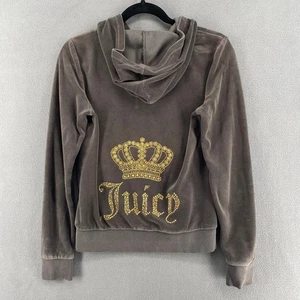 Juicy Couture Adornado Bling Logo Terciopelo Chándal Sudadera con Capucha Chaqueta Mujer S Gris - Imagen 1 de 16