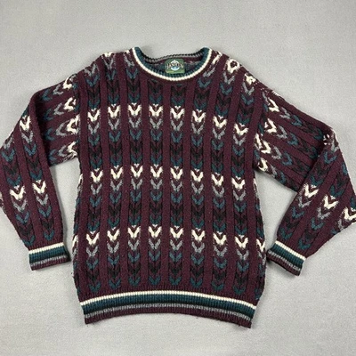 Suéter Jantzen De Colección Para Hombres Mediano Borgoña Verde Azulado Cuello Redondo Tejido Hecho en EE. UU. Años 90 Foto 1 de 4