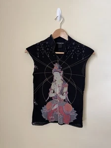 Vivienne Tam Buddha ärmelloses Shirt Top 90er Vintage Nylon Mesh schwarz Größe 1 - Bild 1 von 3
