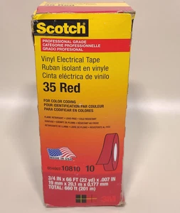 Scotch Professional Grade Coding Vinyl Electric Tape 10 Rolls 35 Red 3/4" x 66' - Picture 1 of 12