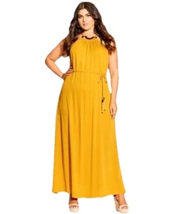 City Chic Halter Neck Maxi Fearless Size 18 NWT Zinnia Yellow Fall Color - Picture 1 of 9