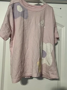 Adidas Girls Size Medium Pink Short Sleeve Graphic T-Shirt With Big Flowers - Picture 1 of 4