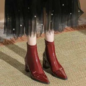 Botas Zapatos Botines Botín Rojo Brillante 6 Cm De Piel Sintética 81958 - Imagen 1 de 5