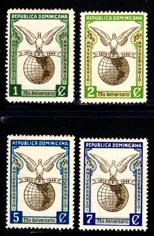 Dominican Republic  433-436, MNH. Michel 495-498,  UPU-75, 1949. Pigeon, Globe Cover