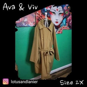 Gabardina resistente al agua verde guisante Ava & Viv talla 2X - Imagen 1 de 5