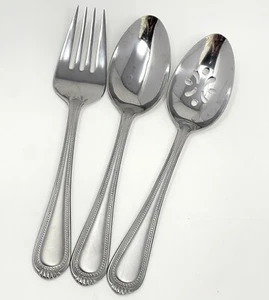 Oneida COUNTESS Satin Stainless Slotted Serving Spoon Fork 8 7/8” Set Of 3 - Picture 1 of 6