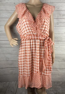 NWT LC Lauren Conrad Dress XL Orange White Gingham Checkered Ruffle Sleeveless - Picture 1 of 12