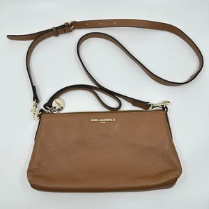 Karl Lagerfeld Paris Shoulder Bag Womens Brown Leather Detachable Strap Luxury - Picture 1 of 13