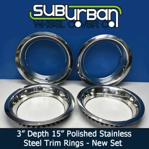 1515D3 CHEVY GM 3" DEPTH STEEL 15x8 RALLY WHEEL TRIM RINGS BEAUTY RINGS SET/4 - Picture 1 of 8