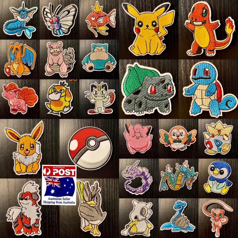 Pokémon Iron On Patches Pikachu Charmander Eevee Squitle Snorlax Bulbasaur - image 1 of 1