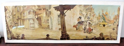 Incrível desenho de litografia panorâmica Gustaf Tenggren de Pinóquio - Imagem 1 de 4