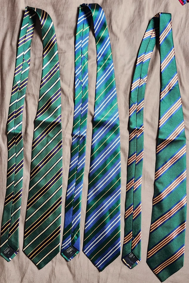 Lote de 3 corbatas Dunhill para hombre algodón seda verde rayas vívidas Foto 1 de 4