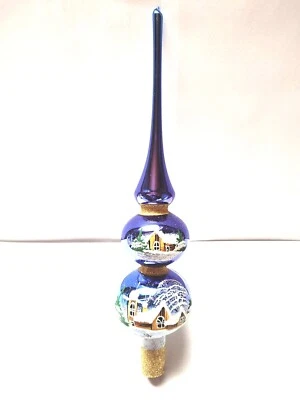 Christbaumspitze blau aus Glas mit 2 Kugeln Baumspitze Christbaumschmuck (641) - Bild 1 von 2