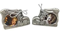 Lot 2 Frames Pewter Baby Shoe Picture Standing Silver Laces 1.5" Photo