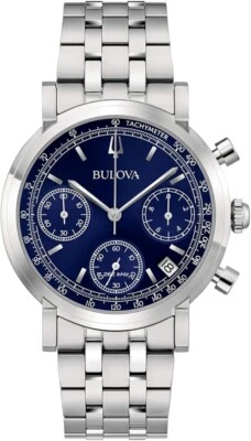 Orologio Bulova Uomo Acciaio Cronografo Blu Ind. Data _ 96B458 - Immagine 1 di 4