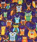 Child's Baby Blanket Colorful Whimsical Owls Green Fleece Lined 39" x 32"