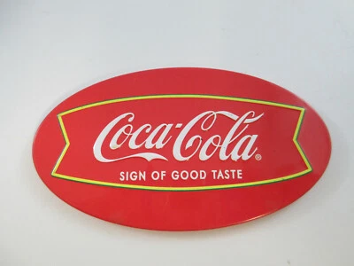 Coca-Cola Magnet Red Tin Oval Sign of Good Taste Fishtail Logo Coke  - Image 1 of 4