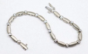 14k Solid White Gold Bezel Set Natural .50ct Diamond Station Tennis 7" Bracelet - Picture 1 of 5
