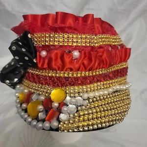 SKY Cap For Girls, One Size, Red, With a Black Bow On One Side And Rainbow Pearl - Picture 1 of 6