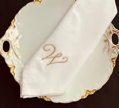 Set of 4, 6 or 12, Monogrammed, Personalized, White Cloth Napkins, Poly/Cotton - Image 1 of 4