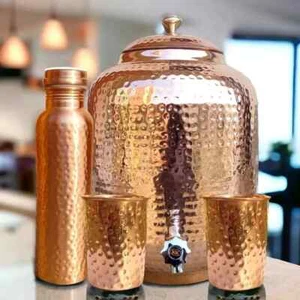 Handmade Pure Copper Dispenser Water Pitcher Pot 4L With 2 Glass 1 Bottle - Picture 1 of 5