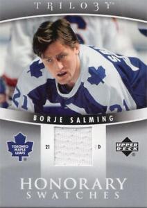 Borje Salming player worn jersey patch hockey card 2007 Upper Deck Trilogy #HSBS