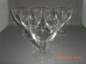 6 Vintage Six Point Star Cut Design Wine Glasses 6 ozs  4 1/2" Tall Circa 1940's - Picture 1 of 2