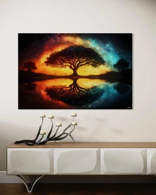 Leinwand Bild Landschaft Baum Modern Dekoration Wandbild Gemälde Bunt - Bild 1 von 4