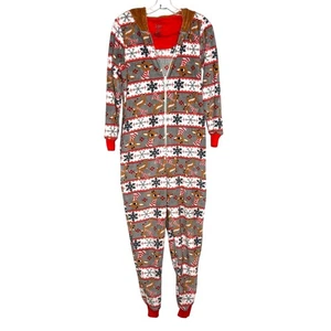Rudolph das Rentier mit der roten Nase Wms S Fleece Kapuze 1-teilig Reißverschluss Pyjama Nachtwäsche - Bild 1 von 10