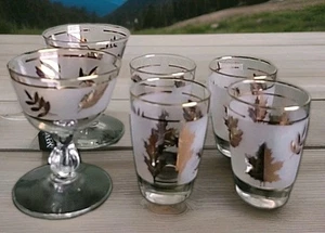 Vintage Libbey Frosted Gold Leaf Sherbet Cordial Stemware-Lot 6 - Picture 1 of 10
