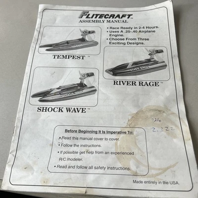 VINTAGE FLITECRAFT SHADOW RC Race Boats ASSEMBLY MANUAL - Image 1 of 4