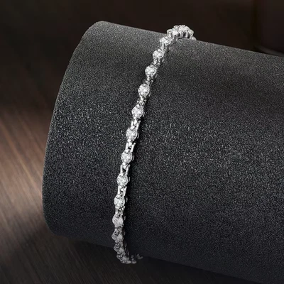Full 3mm Round Cut Moissanite Tennis Bracelet Women Chain 925 Sterling Silver - Image 1 of 4